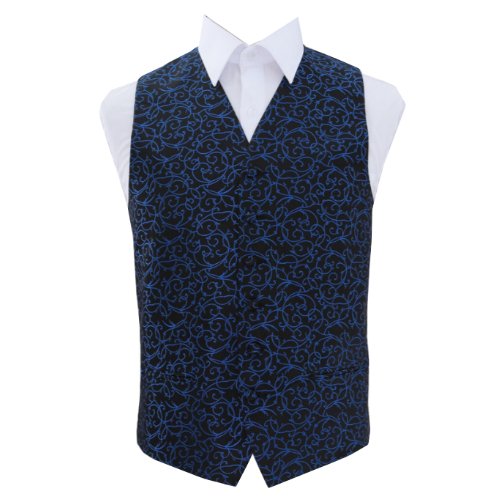 Image 1 of Black And Blue Mens Swirl Pattern Microfibre Wedding Vest Waistcoat 