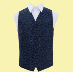 Black And Blue Mens Swirl Pattern Microfibre Wedding Vest Waistcoat 