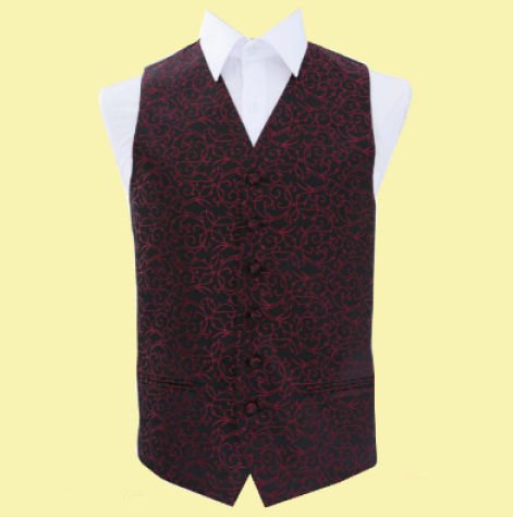 Image 0 of Black And Burgundy Mens Swirl Pattern Microfibre Wedding Vest Waistcoat 