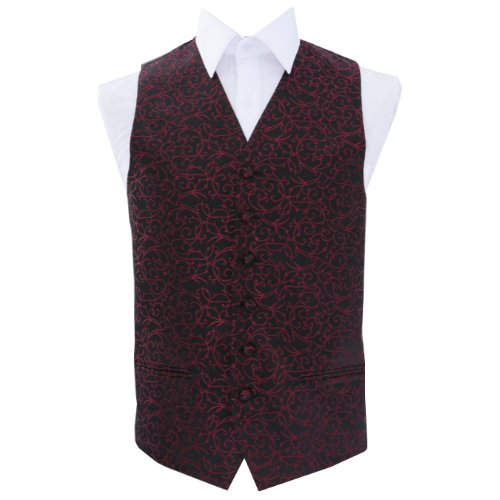 Image 1 of Black And Burgundy Mens Swirl Pattern Microfibre Wedding Vest Waistcoat 