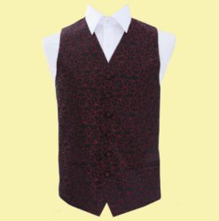 Black And Burgundy Mens Swirl Pattern Microfibre Wedding Vest Waistcoat 