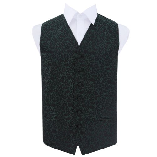 Image 1 of Black And Green Mens Swirl Pattern Microfibre Wedding Vest Waistcoat 