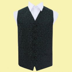 Black And Green Mens Swirl Pattern Microfibre Wedding Vest Waistcoat 