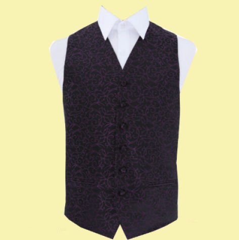 Image 0 of Black And Purple Mens Swirl Pattern Microfibre Wedding Vest Waistcoat 