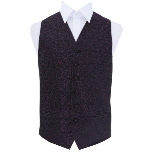 Image 1 of Black And Purple Mens Swirl Pattern Microfibre Wedding Vest Waistcoat 