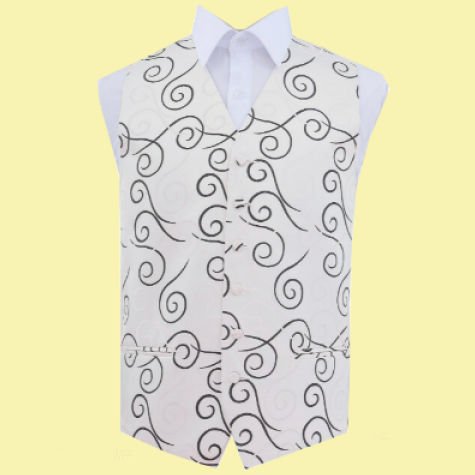 Image 0 of Black Mens Scroll Pattern Microfibre Wedding Vest Waistcoat 
