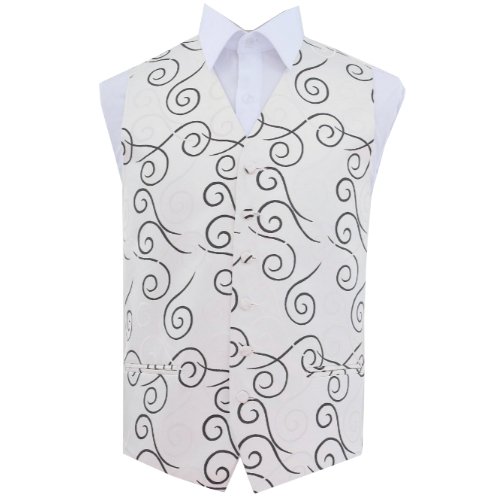 Image 1 of Black Mens Scroll Pattern Microfibre Wedding Vest Waistcoat 