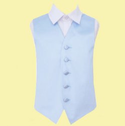 Baby Blue Boys Plain Satin Wedding Vest Waistcoat 