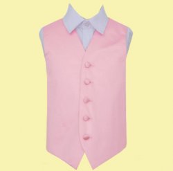 Baby Pink Boys Plain Satin Wedding Vest Waistcoat 