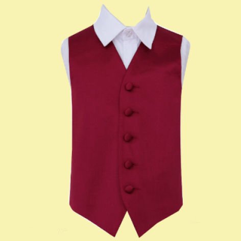 Image 0 of Burgundy Boys Plain Satin Wedding Vest Waistcoat 
