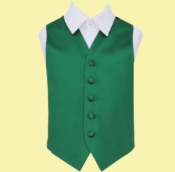 Emerald Green Boys Plain Satin Wedding Vest Waistcoat 