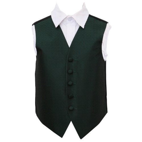 Image 1 of Dark Green Boys Greek Key Pattern Microfibre Wedding Vest Waistcoat 