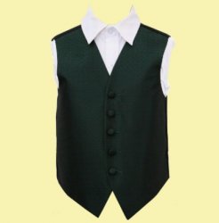 Dark Green Boys Greek Key Pattern Microfibre Wedding Vest Waistcoat 