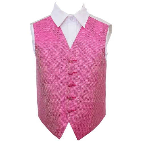 Image 1 of Fuchsia Pink Boys Greek Key Pattern Microfibre Wedding Vest Waistcoat 