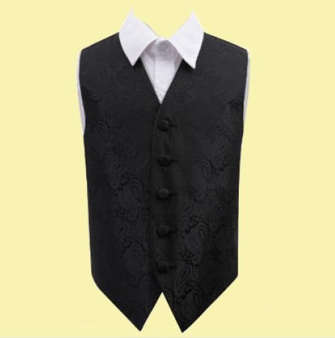 Image 0 of Black Boys Paisley Pattern Microfibre Wedding Vest Waistcoat 
