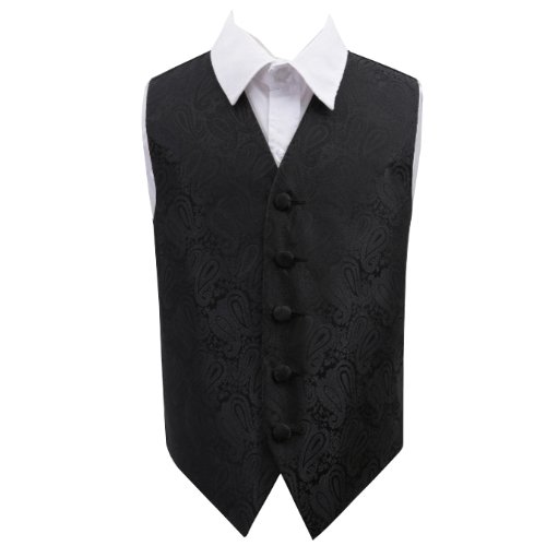 Image 1 of Black Boys Paisley Pattern Microfibre Wedding Vest Waistcoat 