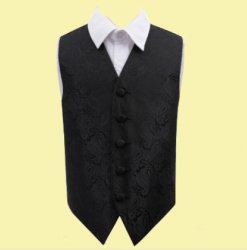 Black Boys Paisley Pattern Microfibre Wedding Vest Waistcoat 
