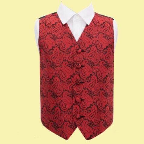 Image 0 of Black And Red Boys Paisley Pattern Microfibre Wedding Vest Waistcoat 
