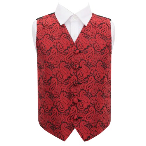 Image 1 of Black And Red Boys Paisley Pattern Microfibre Wedding Vest Waistcoat 