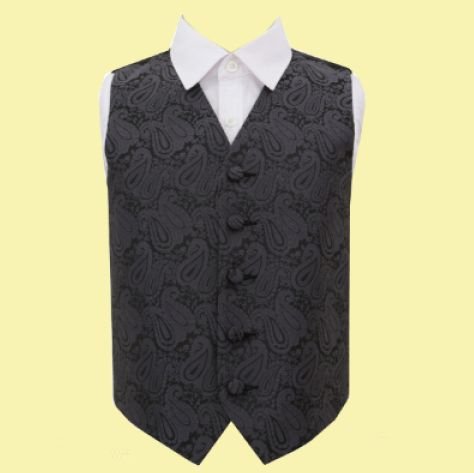 Image 0 of Charcoal Grey Boys Paisley Pattern Microfibre Wedding Vest Waistcoat 