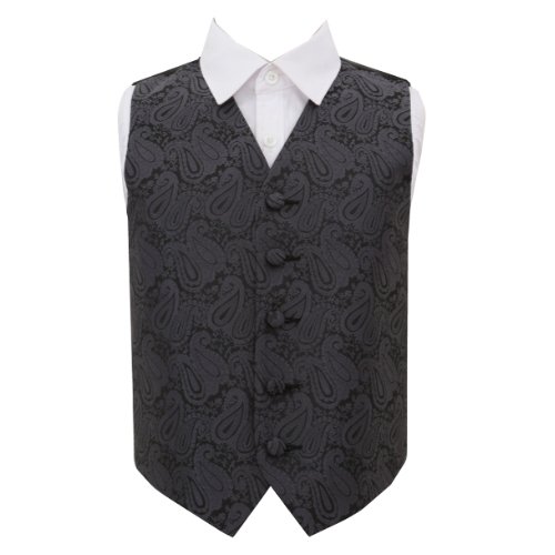 Image 1 of Charcoal Grey Boys Paisley Pattern Microfibre Wedding Vest Waistcoat 