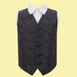 Charcoal Grey Boys Paisley Pattern Microfibre Wedding Vest Waistcoat 