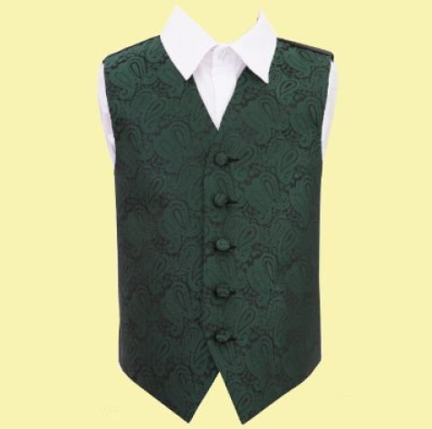 Image 0 of Emerald Green Boys Paisley Pattern Microfibre Wedding Vest Waistcoat 
