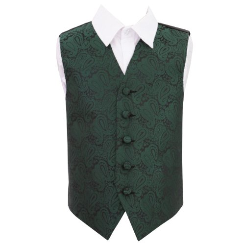 Image 1 of Emerald Green Boys Paisley Pattern Microfibre Wedding Vest Waistcoat 