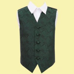 Emerald Green Boys Paisley Pattern Microfibre Wedding Vest Waistcoat 