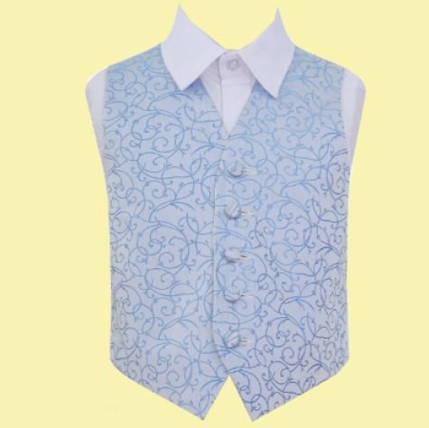 Image 0 of Baby Blue Boys Swirl Pattern Microfibre Wedding Vest Waistcoat 