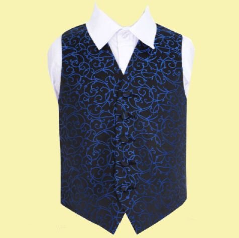 Image 0 of Black And Blue Boys Swirl Pattern Microfibre Wedding Vest Waistcoat 