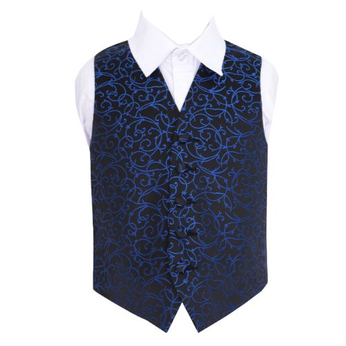 Image 1 of Black And Blue Boys Swirl Pattern Microfibre Wedding Vest Waistcoat 