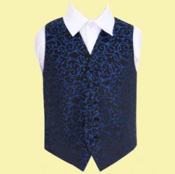 Black And Blue Boys Swirl Pattern Microfibre Wedding Vest Waistcoat 