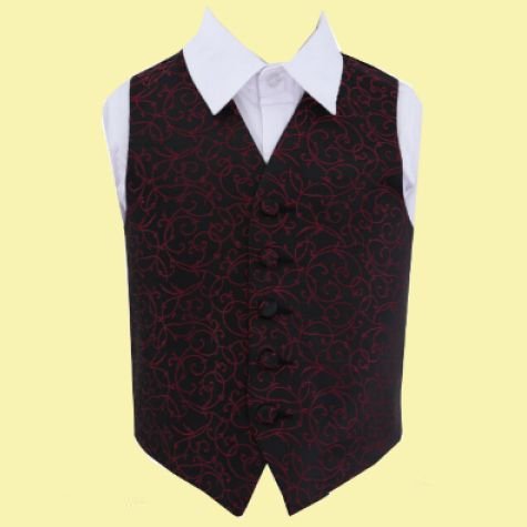 Image 0 of Black And Burgundy Boys Swirl Pattern Microfibre Wedding Vest Waistcoat 