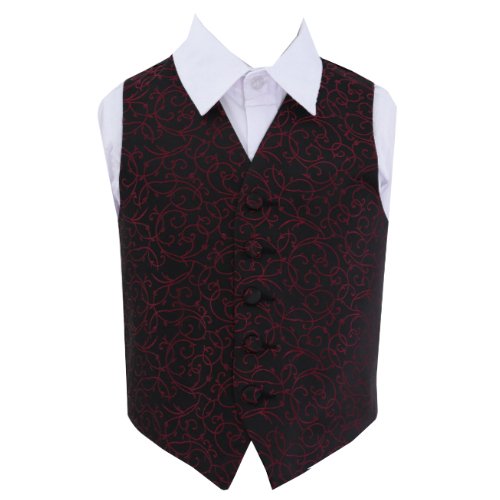 Image 1 of Black And Burgundy Boys Swirl Pattern Microfibre Wedding Vest Waistcoat 