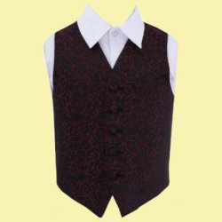 Black And Burgundy Boys Swirl Pattern Microfibre Wedding Vest Waistcoat 