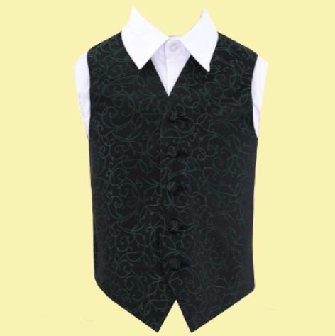 Image 0 of Black And Green Boys Swirl Pattern Microfibre Wedding Vest Waistcoat 