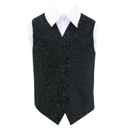 Image 1 of Black And Green Boys Swirl Pattern Microfibre Wedding Vest Waistcoat 