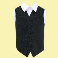 Black And Green Boys Swirl Pattern Microfibre Wedding Vest Waistcoat 