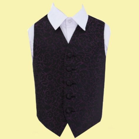 Image 0 of Black And Purple Boys Swirl Pattern Microfibre Wedding Vest Waistcoat 