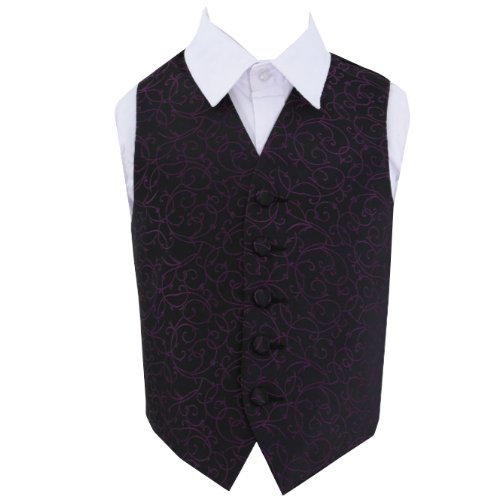 Image 1 of Black And Purple Boys Swirl Pattern Microfibre Wedding Vest Waistcoat 