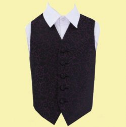 Black And Purple Boys Swirl Pattern Microfibre Wedding Vest Waistcoat 