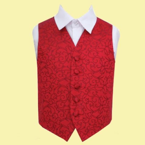 Image 0 of Burgundy Boys Swirl Pattern Microfibre Wedding Vest Waistcoat 