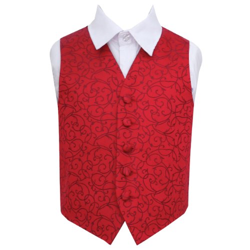 Image 1 of Burgundy Boys Swirl Pattern Microfibre Wedding Vest Waistcoat 