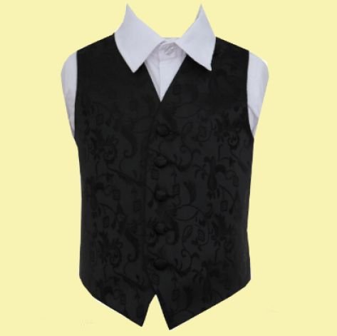 Image 0 of Black Boys Floral Pattern Microfibre Wedding Vest Waistcoat 