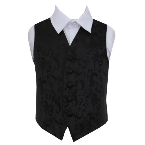 Image 1 of Black Boys Floral Pattern Microfibre Wedding Vest Waistcoat 