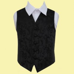 Black Boys Floral Pattern Microfibre Wedding Vest Waistcoat 
