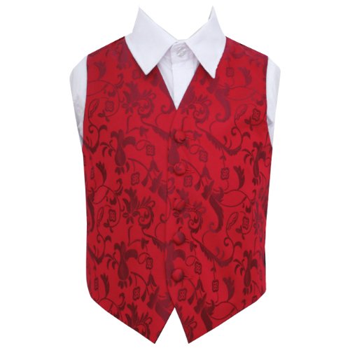 Image 1 of Burgundy Boys Floral Pattern Microfibre Wedding Vest Waistcoat 