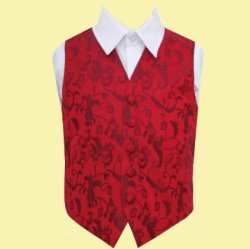 Burgundy Boys Floral Pattern Microfibre Wedding Vest Waistcoat 