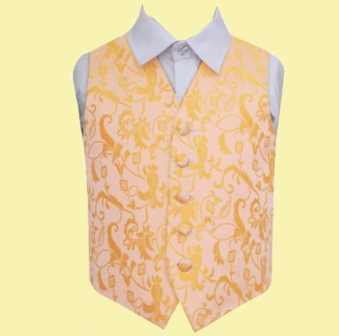 Image 0 of Gold Boys Floral Pattern Microfibre Wedding Vest Waistcoat 